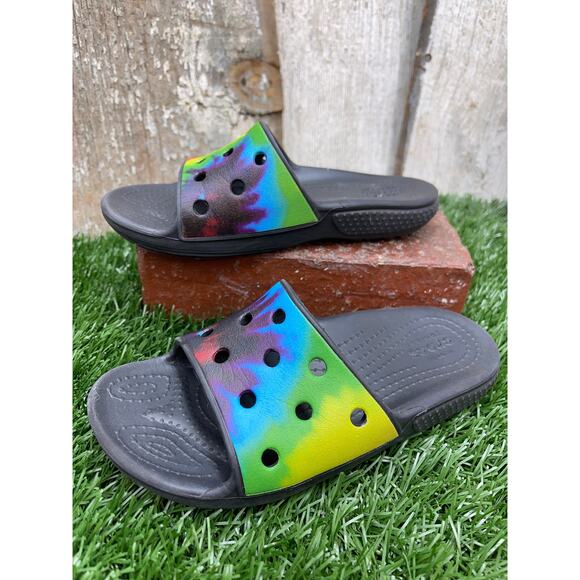 CROCS Classic Little Kids' Tie Dye Slides C12 - Picture 1 of 6